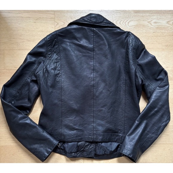 Madewell Womens Black Washed Leather Motorcycle Jacket Medium Edgy Moto Grunge - Picture 9 of 13